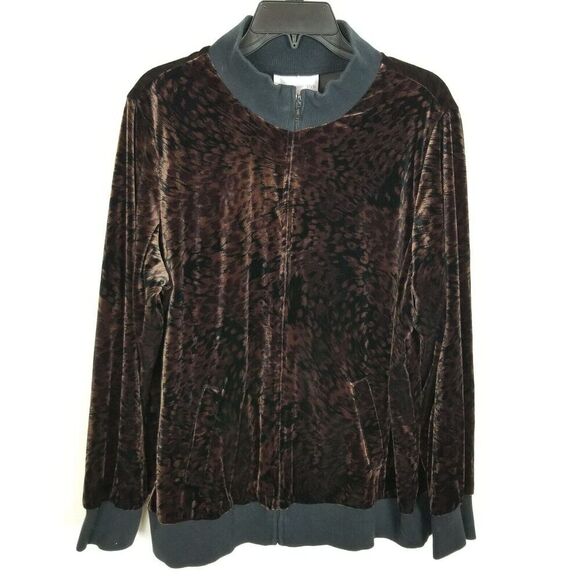 Susan Graver Women Animal Print Velvet Jacket  Size XL Brown Zip Up - Picture 1 of 4